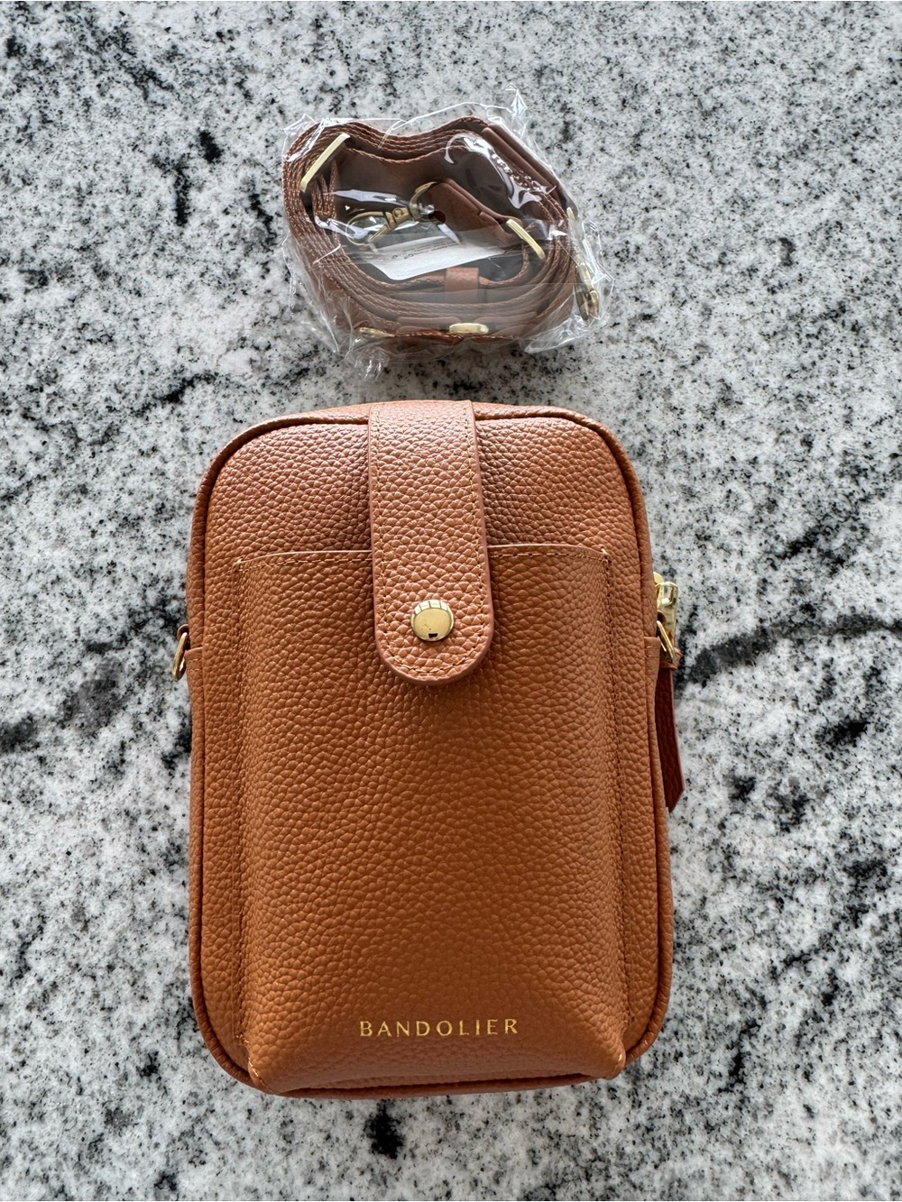 Bandolier Dillon Leather Crossbody Bag - Saddle Brown/Gold - Picture 2 of 6
